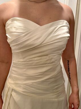David's Bridal Strapless Ivory Ruched Satin Gown